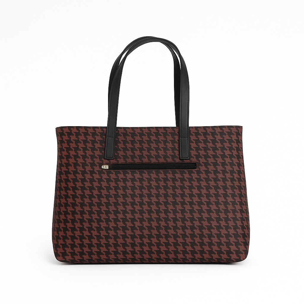 Tote Bag for Women | 4 Pockets | Blended Fabric | Easy to Clean (Black & Brown)