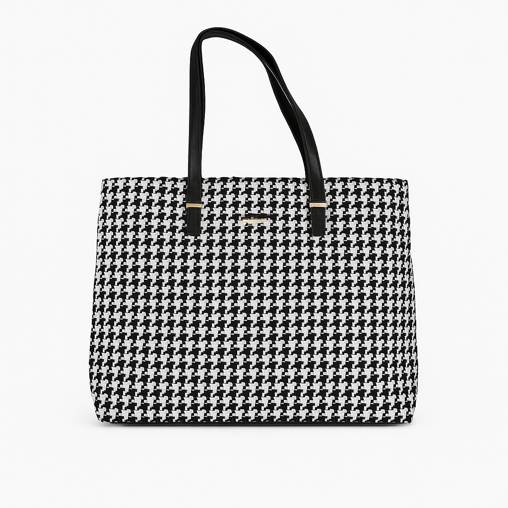 Tote Bag for Women | 4 Pockets | Blended Fabric | Easy to Clean (Black & white)