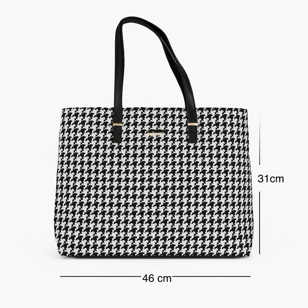 Tote Bag for Women | 4 Pockets | Blended Fabric | Easy to Clean (Black & white)