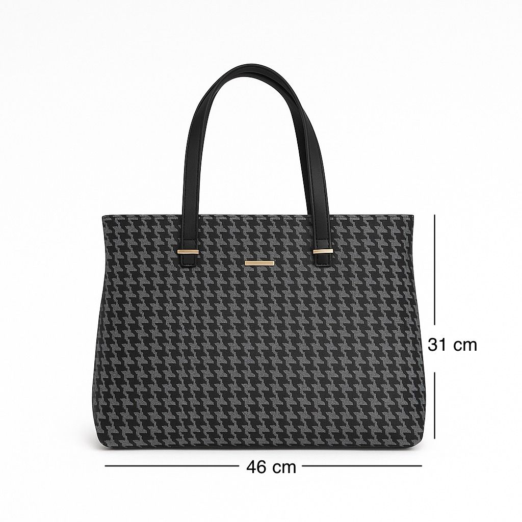 Tote Bag for Women | 4 Pockets | Blended Fabric | Easy to Clean (Grey & Black)
