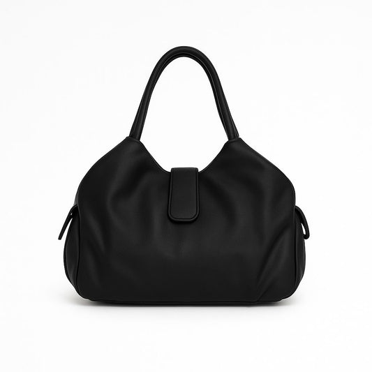 Soft Leather Satchel Bag for Women (Dark Night Black)