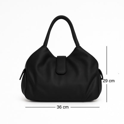 Soft Leather Satchel Bag for Women (Dark Night Black)