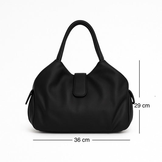 Soft Leather Satchel Bag for Women (Dark Night Black)