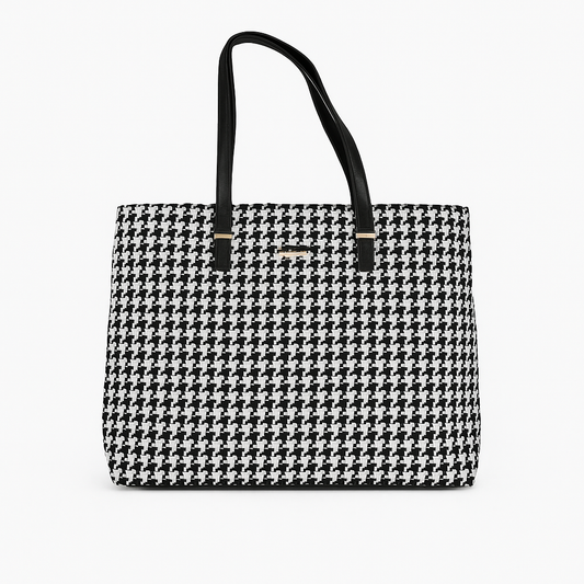 Tote Bag for Women | 4 Pockets | Blended Fabric | Easy to Clean (Black & white)